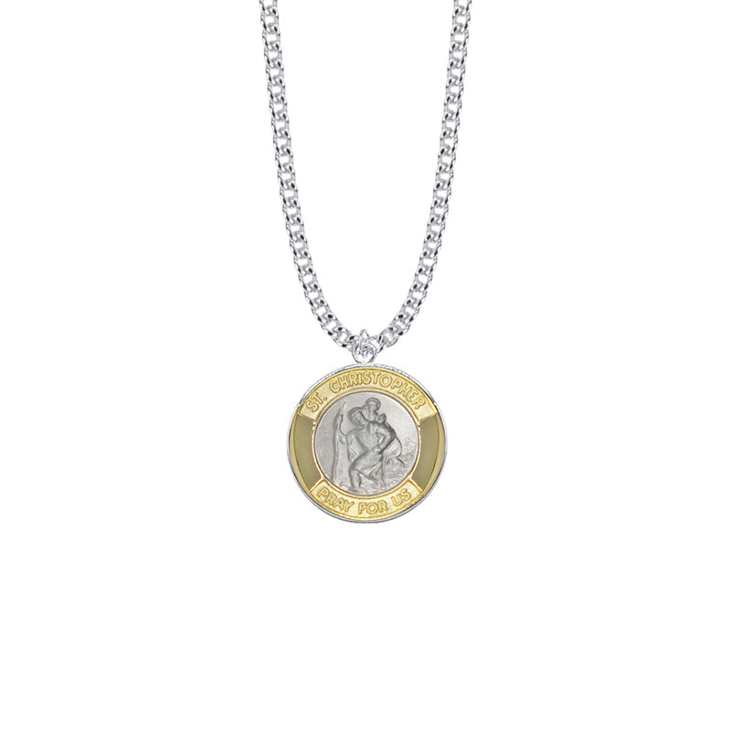 Two-Tone Sterling Silver St. Christopher Medal, Patron Saint of Travelers