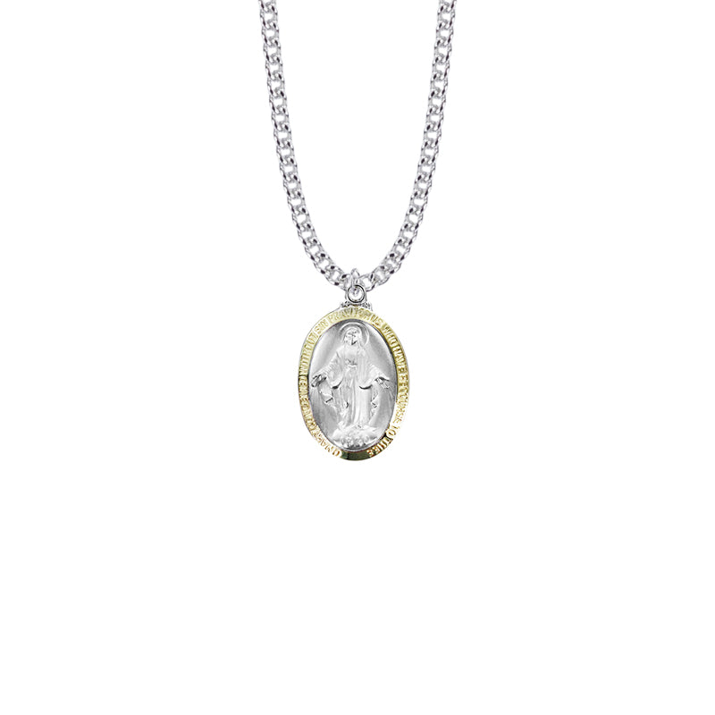 Two-Tone Sterling Silver Oval Miraculous Medal