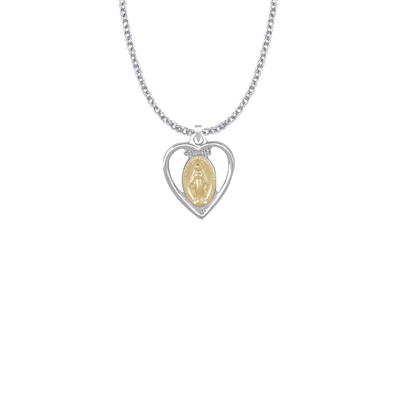 Two-Tone Sterling Silver Heart Miraculous Medal