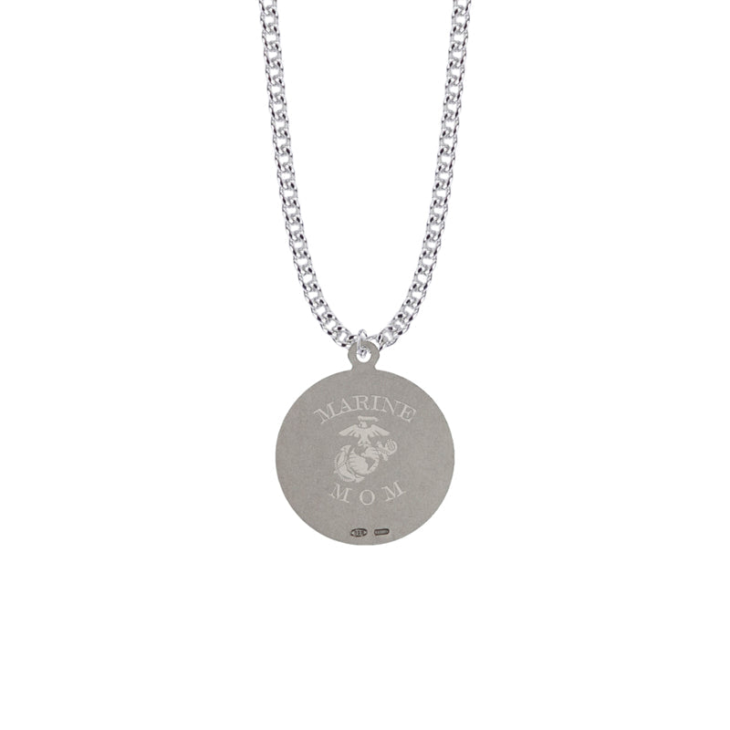 Round Two-Tone Sterling Silver U.S. Marine Corps Medal with Personalized "Marine Mom" Engraving on Back
