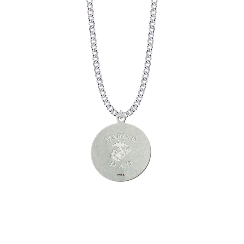 Round Sterling Silver U.S. Marine Corps Medal with Personalized "Marine Dad" Engraving on Back