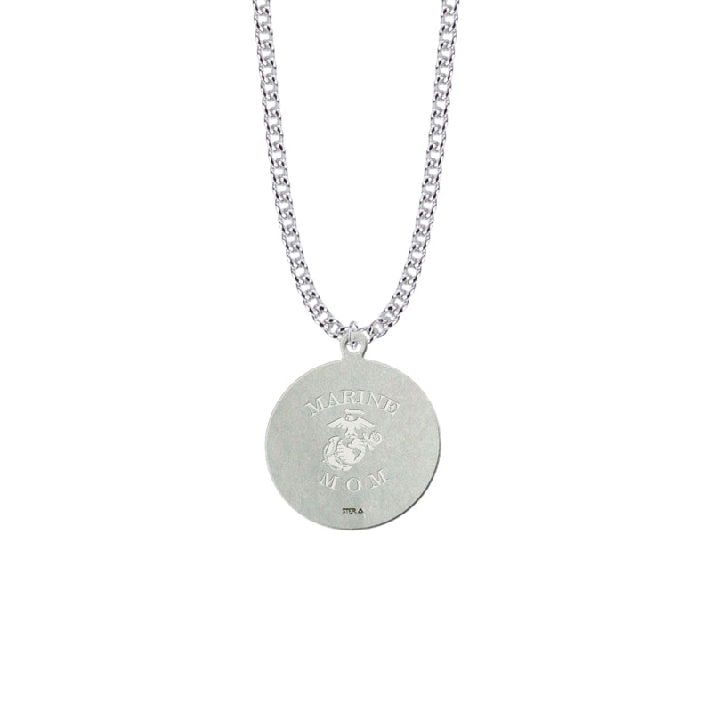 Round Sterling Silver U.S. Marine Corps Medal with Personalized "Marine Mom" Engraving on Back