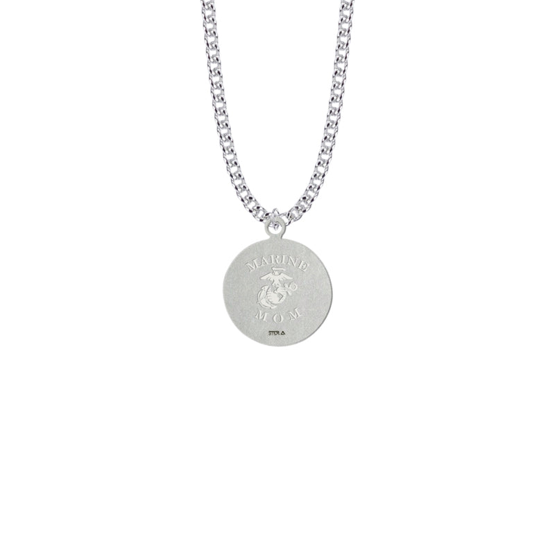 Round Sterling Silver U.S. Marine Corps Medal with Personalized "Marine Mom" Engraving on Back