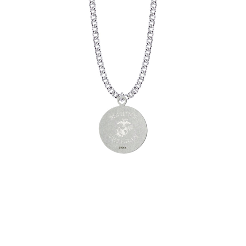 Round Sterling Silver U.S. Marine Corps Medal with Personalized "Marine Veteran" Engraving on Back
