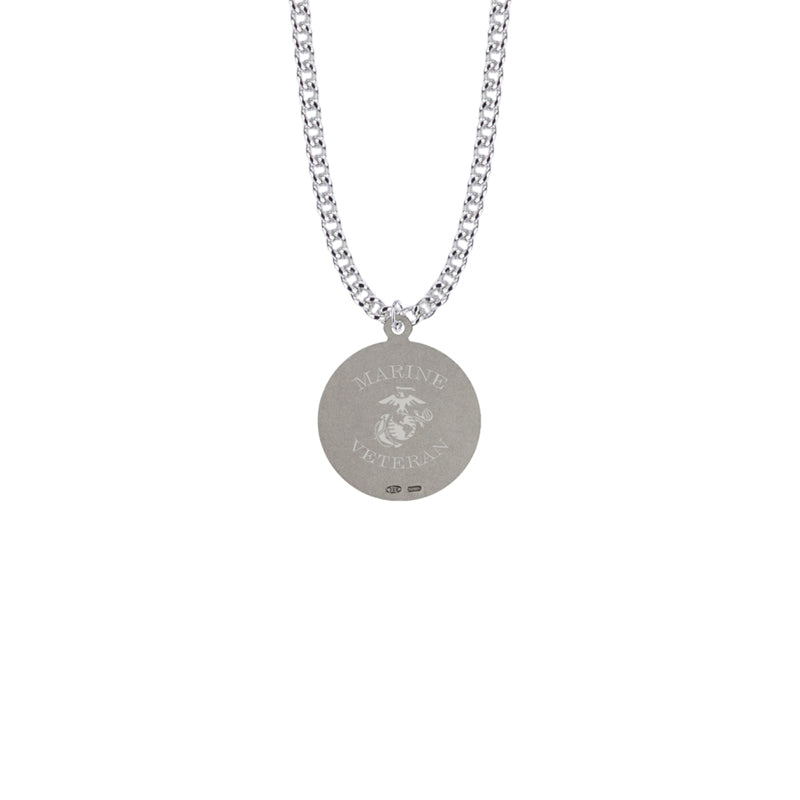 Round Two-Tone Sterling Silver U.S. Marine Corps Medal with Personalized "Marine Veteran" Engraving on Back