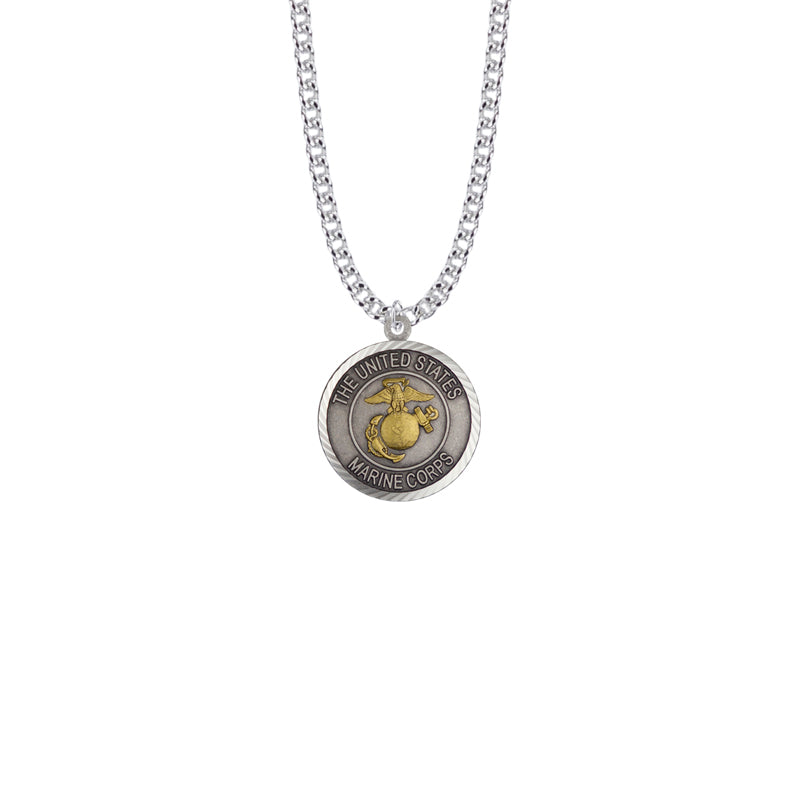 Round Two-Tone Sterling Silver U.S. Marine Corps Medal