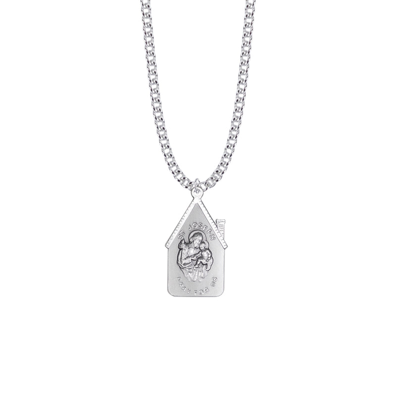Sterling Silver St. Joseph House-Shaped with Bright Accents Medal, Patron Saint of Carpenters and Fathers