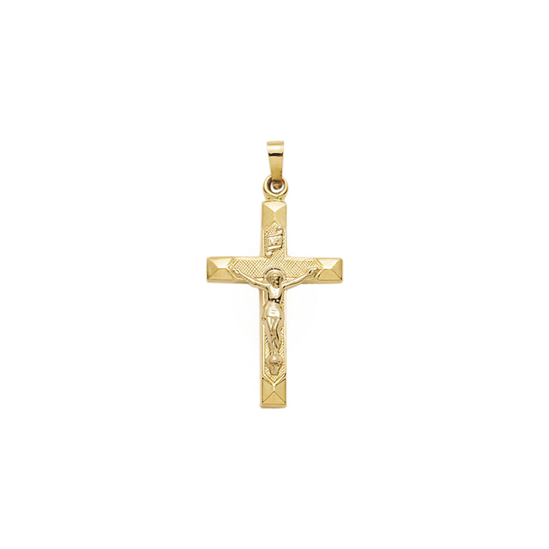 Gold Beveled Design Crucifix Pendant