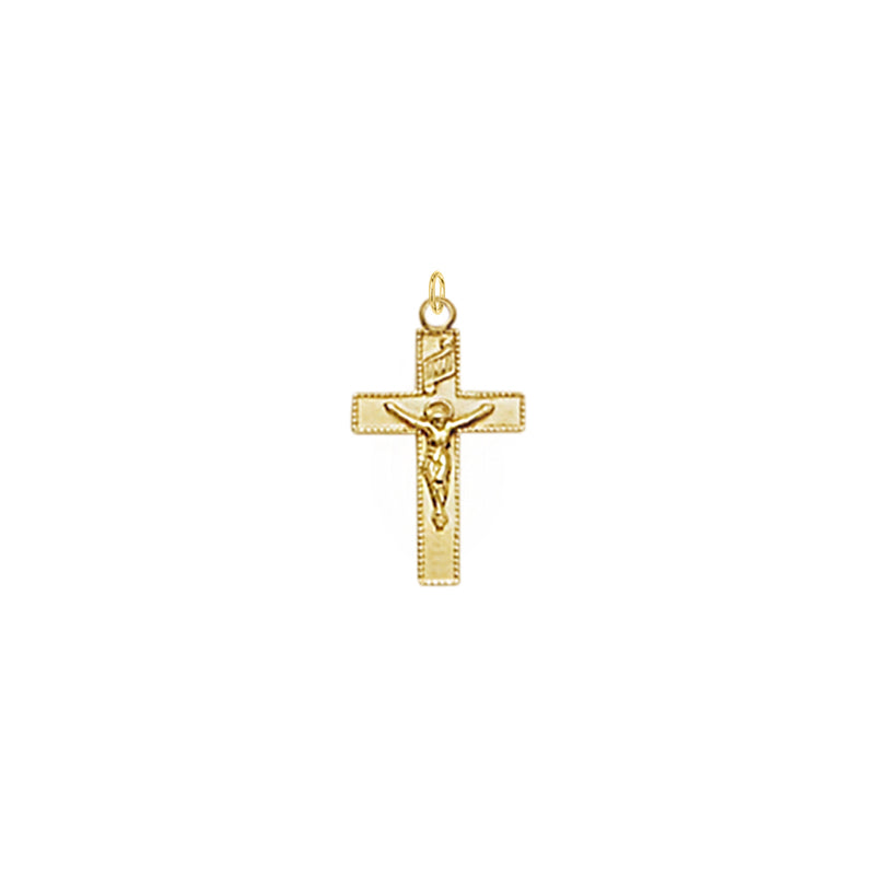 5/8 Inch Gold Dotted Border Crucifix Pendant