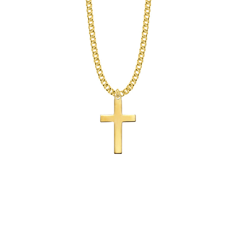 Gold Plated Over Sterling Silver Plain Cross Necklace