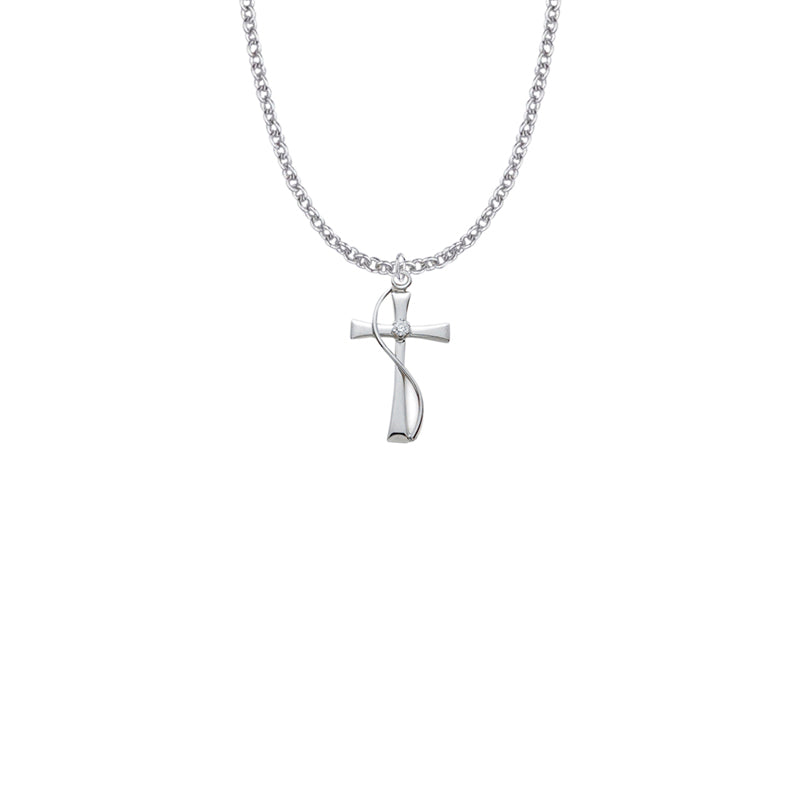 Sterling Silver Maltese Wire Cross Necklace with Cubic Zirconia Stone