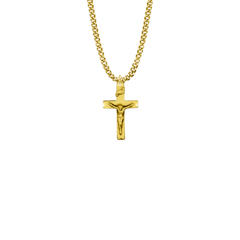 Gold Plated Over Sterling Silver Engraved Crucifix Necklace