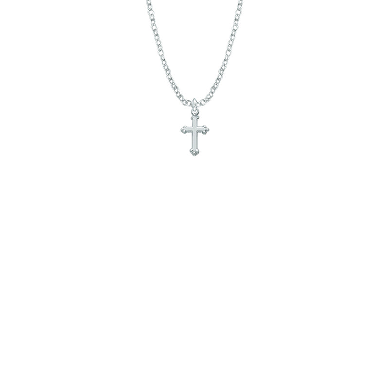 1/2 Inch Sterling Silver Budded Cross Baby Necklace