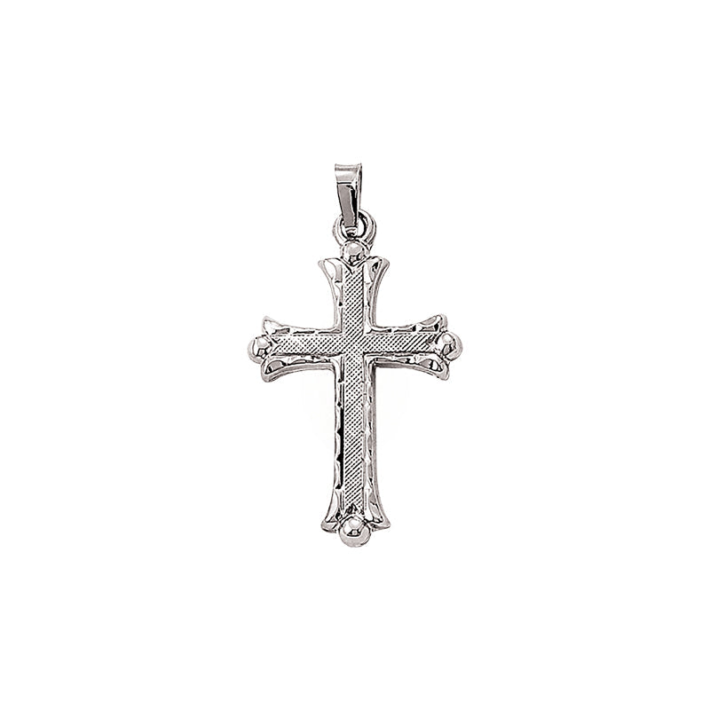 White Gold Budded Ends with Florentine Finish Cross Pendant