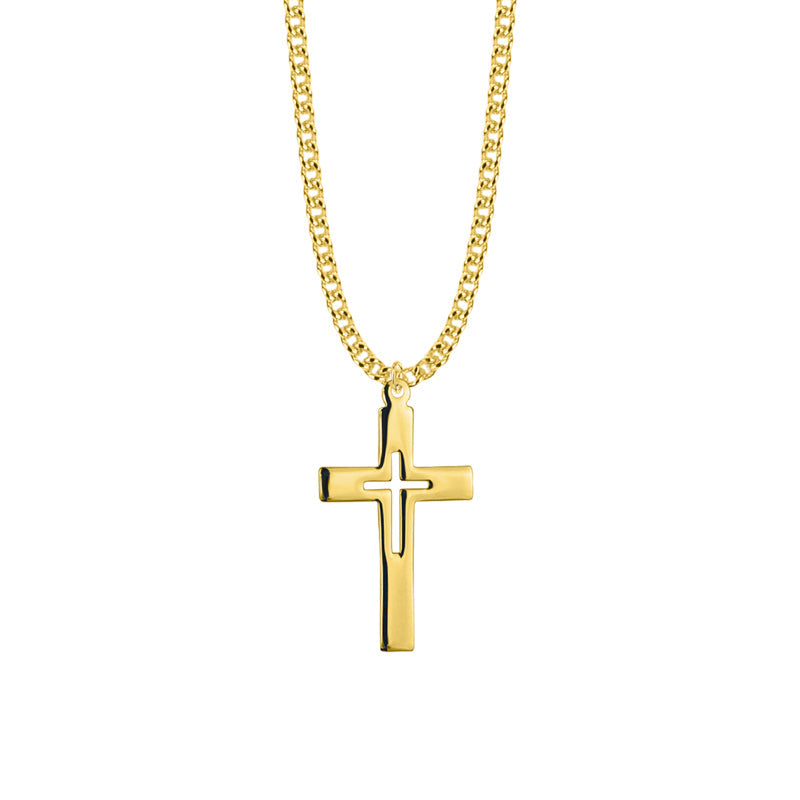 1-3/8 Inch Gold Filled Pierced Inner Cross Necklace