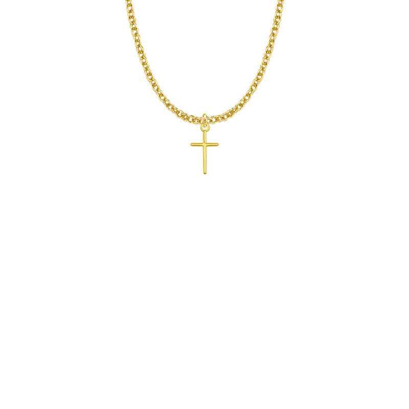 1/2 Inch Gold Plated Over Sterling Silver Stick Cross Necklace