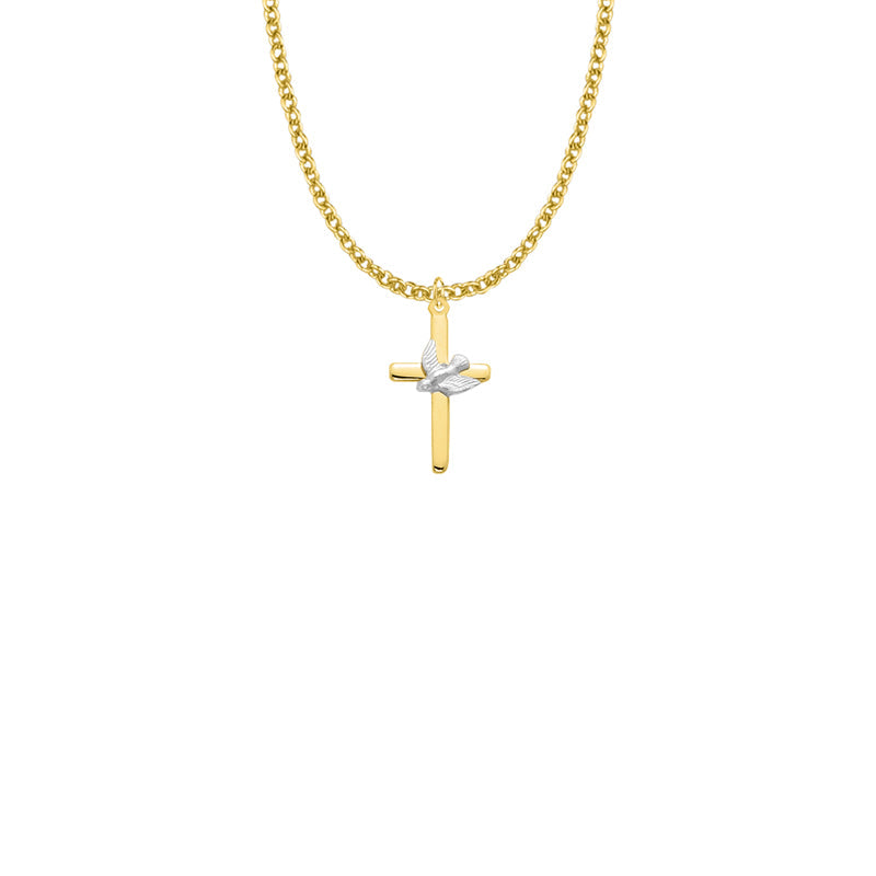 Two-ToneGold Filled Dove on Cross Necklace