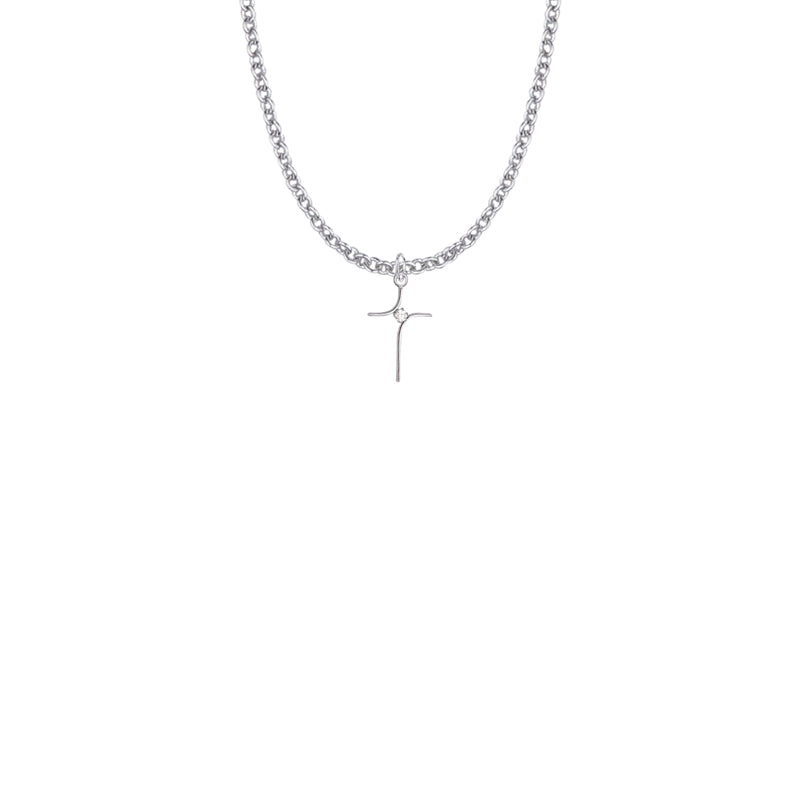Sterling Silver Modern Looking Cross Necklace with Cubic Zirconia Stone