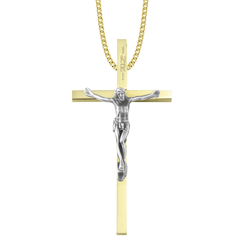 4 Inch Two-Tone Gold and Silver Plated Clergy Crucifix Necklace