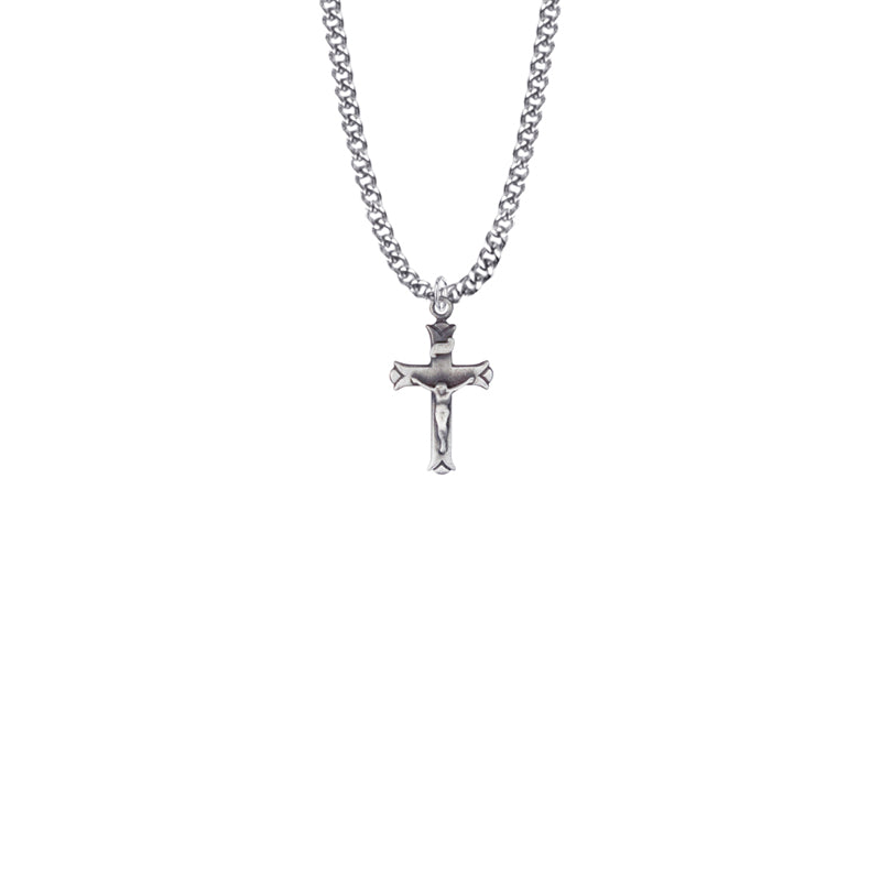 Pewter Budded Ends Crucifix Necklace