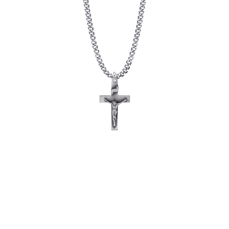 Pewter Plain Antiqued Crucifix Necklace