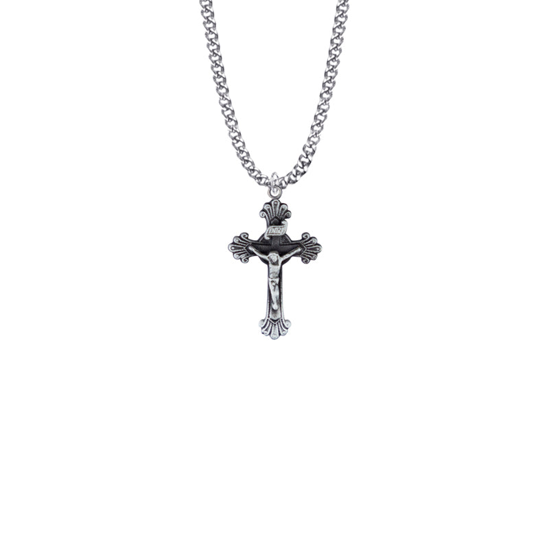Pewter Scroll Ends Crucifix Necklace