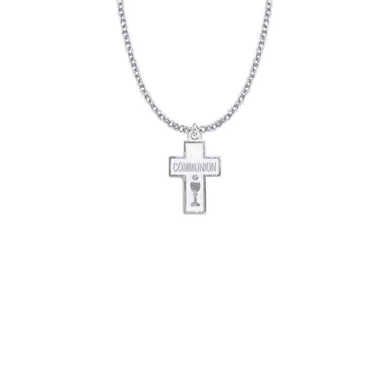 Silver Plated Enameled Cross and Centered Communion Chalice Necklace