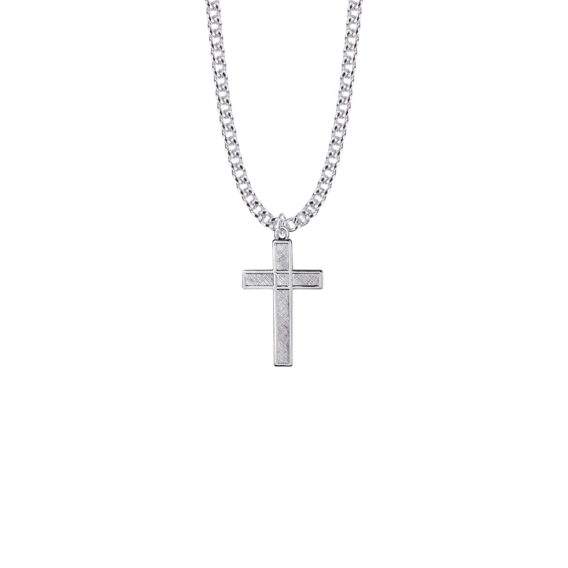 Sterling Silver Diamond Engraved Cross Necklace