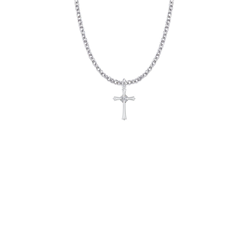 Sterling Silver Budded Budded Ends Cross Necklace with Cubic Zirconia Stones