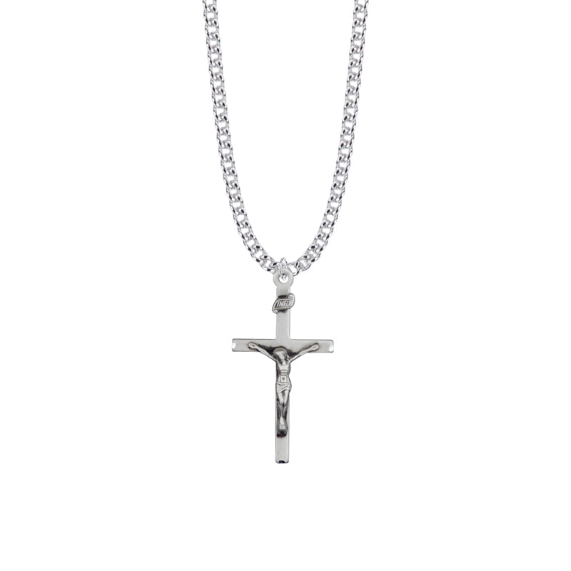 1-3/8 Inch Sterling Silver Straight Crucifix Necklace