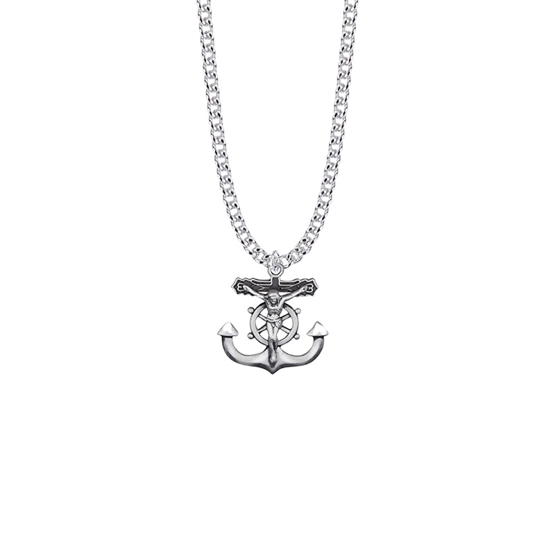 Sterling Silver Anchor Crucifix Necklace