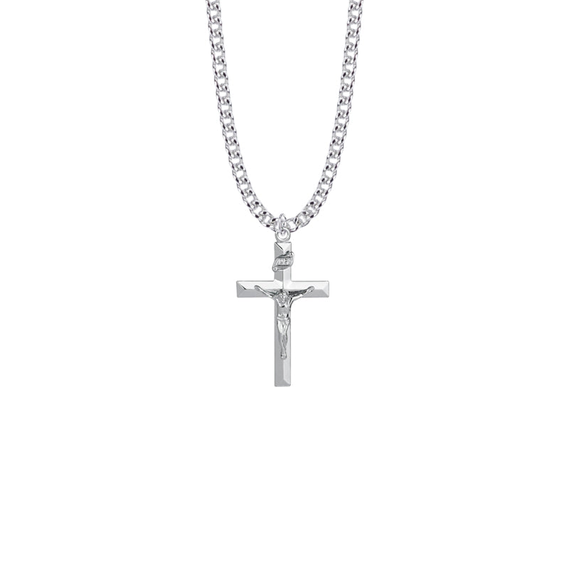 Sterling Silver Beveled Crucifix Necklace