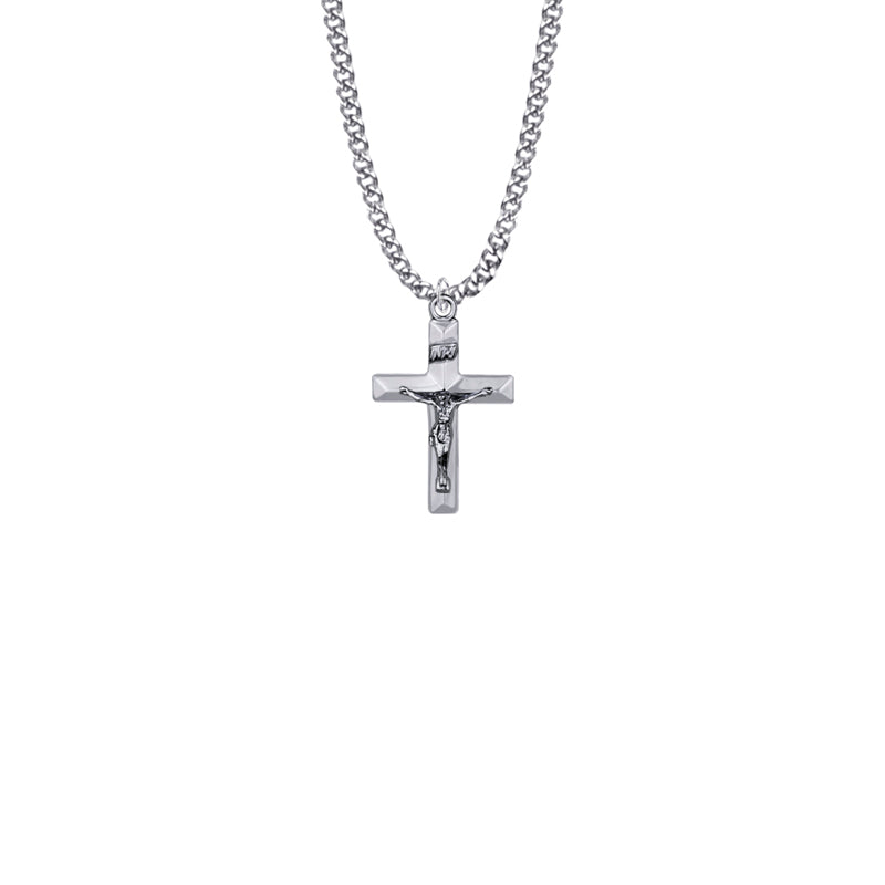 Sterling Silver Beveled Crucifix Necklace