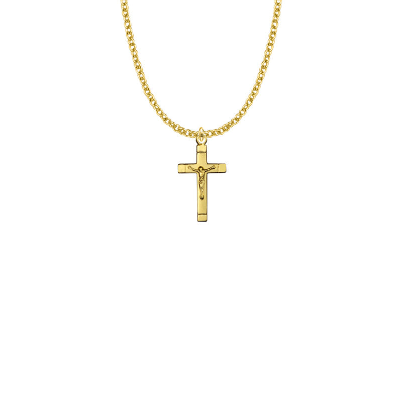 Gold Plated Over Sterling Silver Satin Finish with Polished Ends Crucifix Necklace