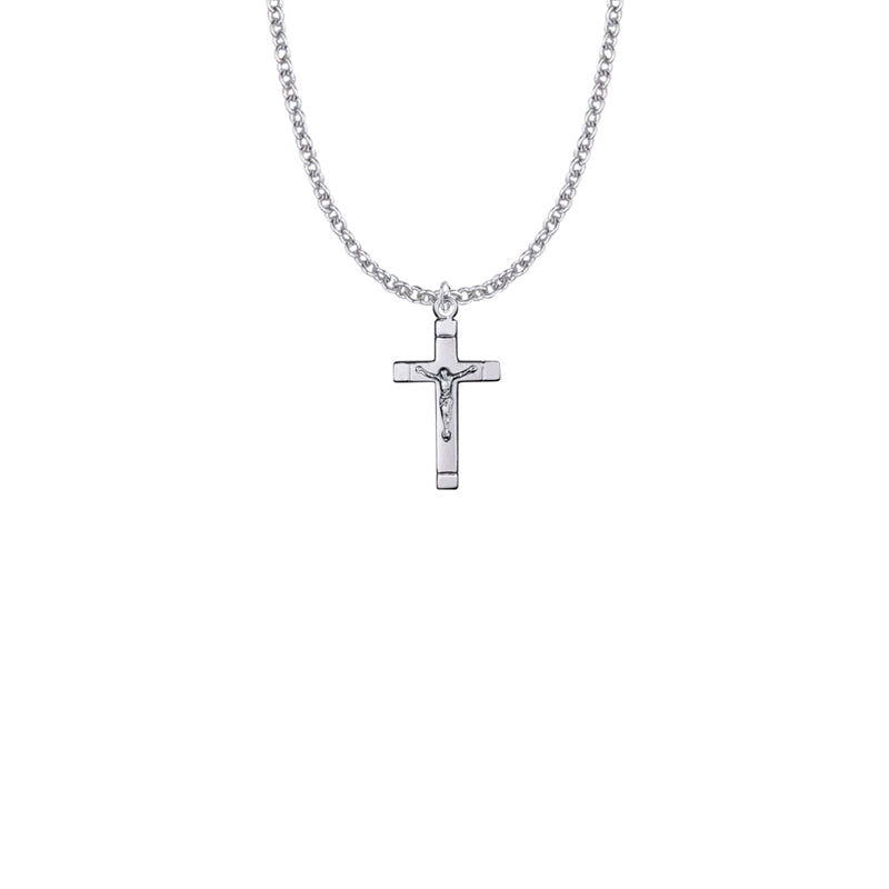Sterling Silver Satin Finish with Polished Ends Crucifix Necklace