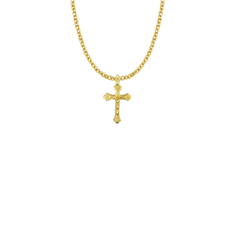 Gold Plated Over Sterling Silver Decorative Scroll Crucifix Necklace