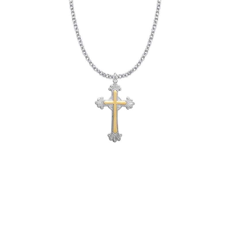 Two-Tone Sterling Silver Budded Ends Cross Necklace