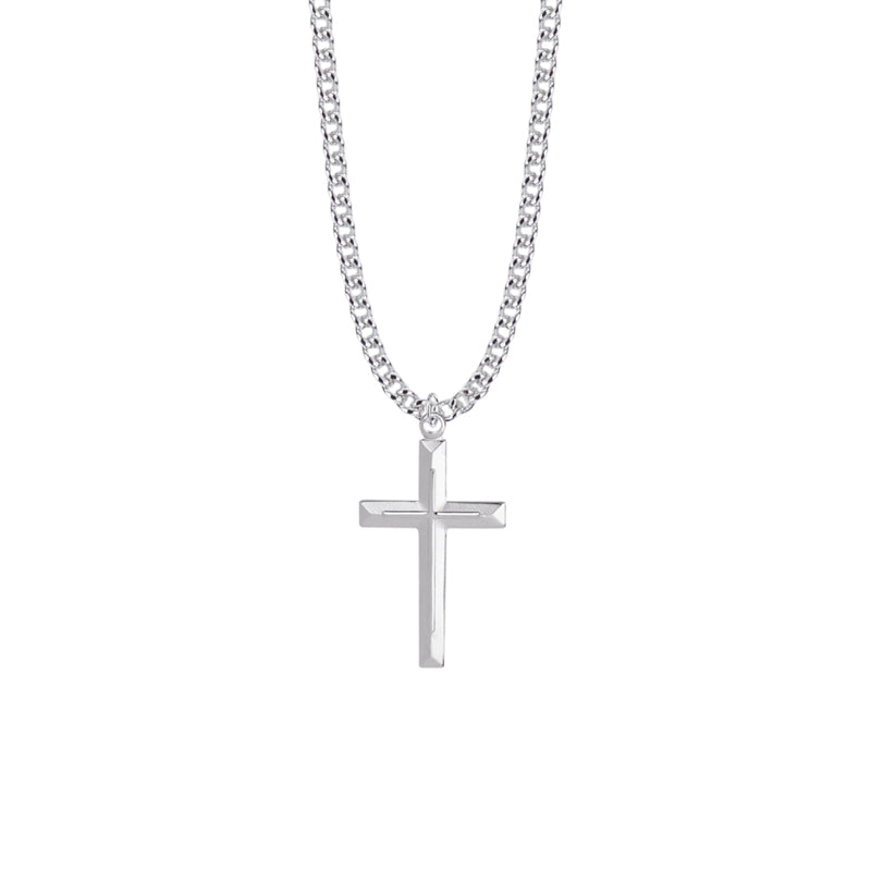 Sterling Silver Beveled Inner Cross Necklace