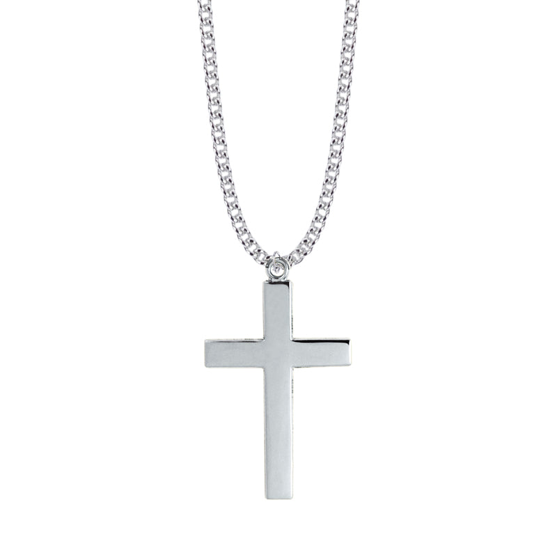 1-Sterling Silver Plain Style with Our Father Prayer on Back Cross Necklace