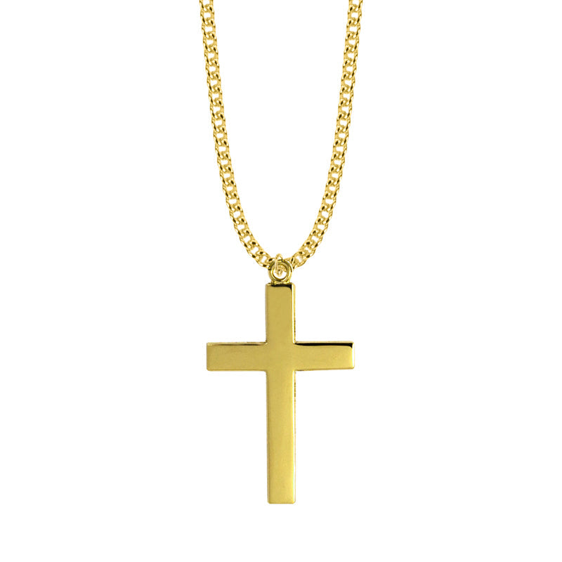 1-Gold Plated Over Sterling Silver Plain Style with Our Father Prayer on Back Cross Necklace