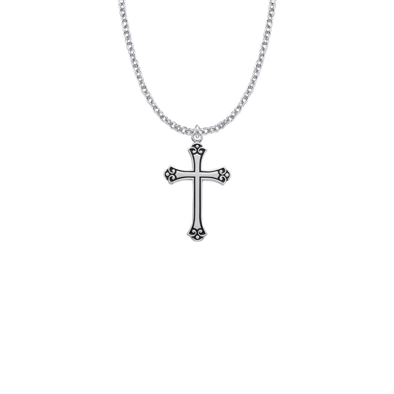 Sterling Silver Antiqued Budded Ends Cross Necklace