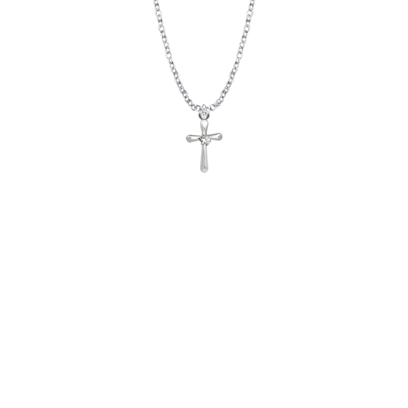 9/16 Inch Sterling Silver Baby Tube Cross with Crystal CZ Stone Center Necklace