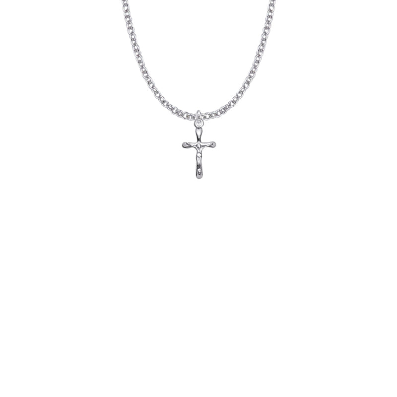 5/8 Inch Sterling Silver Small Rounded Ends Crucifix Necklace