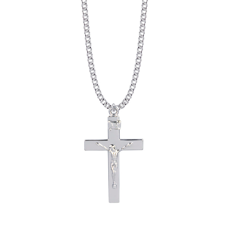 1-11/16 Inch Sterling Silver Our Father Crucifix Necklace