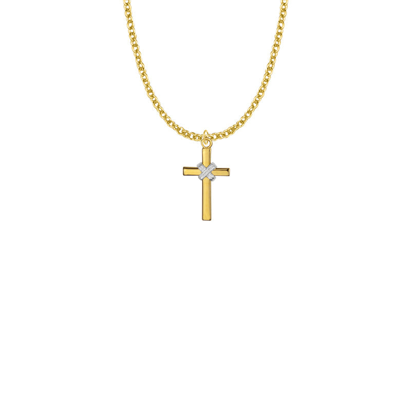 Two-Tone Gold Plated Over Sterling Silver Rope Cross Necklace