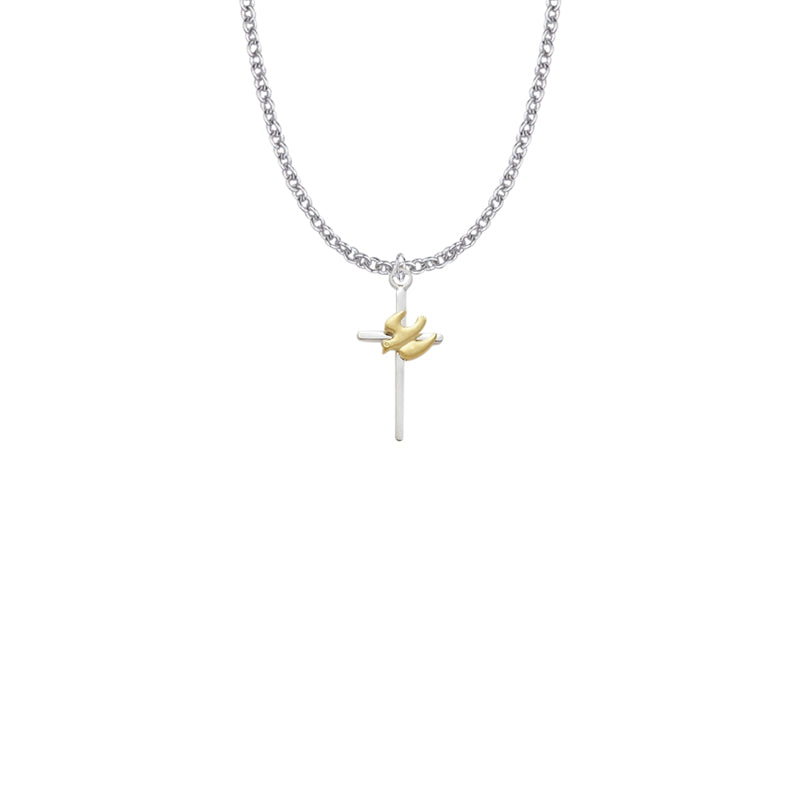 Two-Tone Sterling Silver Dove on Cross Necklace