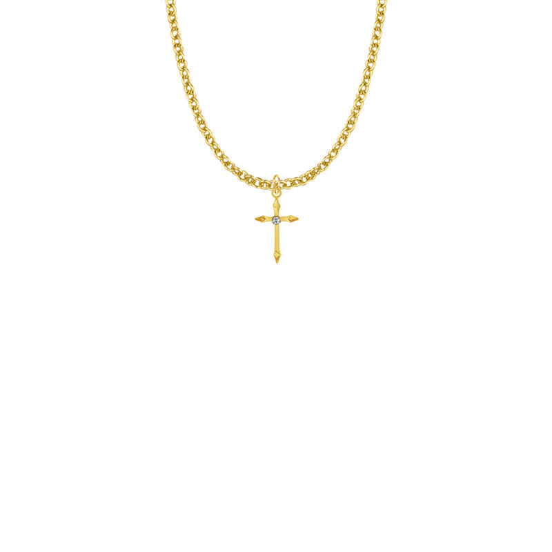 Gold Plated Over Sterling Silver Pointed Ends Cross Necklace with Cubic Zirconia Stone