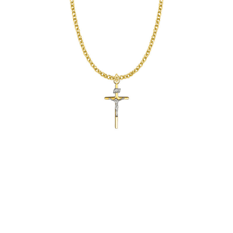 Two-Tone Gold Plated Over Sterling Silver Stick Crucifix Necklace