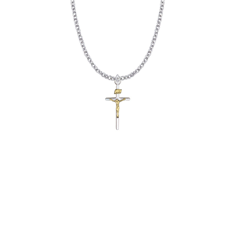 Two-Tone Sterling Silver Stick Crucifix Necklace