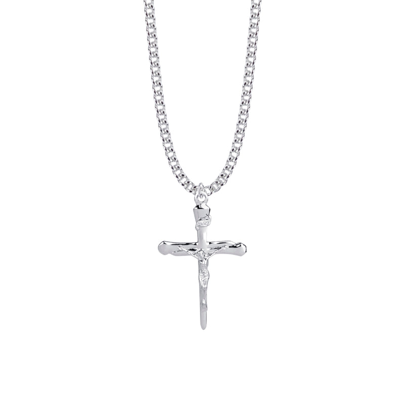 1-3/8 Inch Sterling Silver Nail Crucifix Necklace